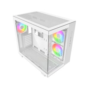 MONTECH KING 65 PRO ATX Mid Tower Gaming PC Case, Dual Chamber, High Airflow Mesh, 3x ARGB Fans, White