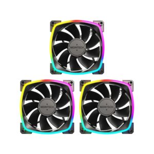 MONTECH RX120 3-in-1 PWM ARGB 120mm Case Fans, 1600RPM, 59 CFM, Black