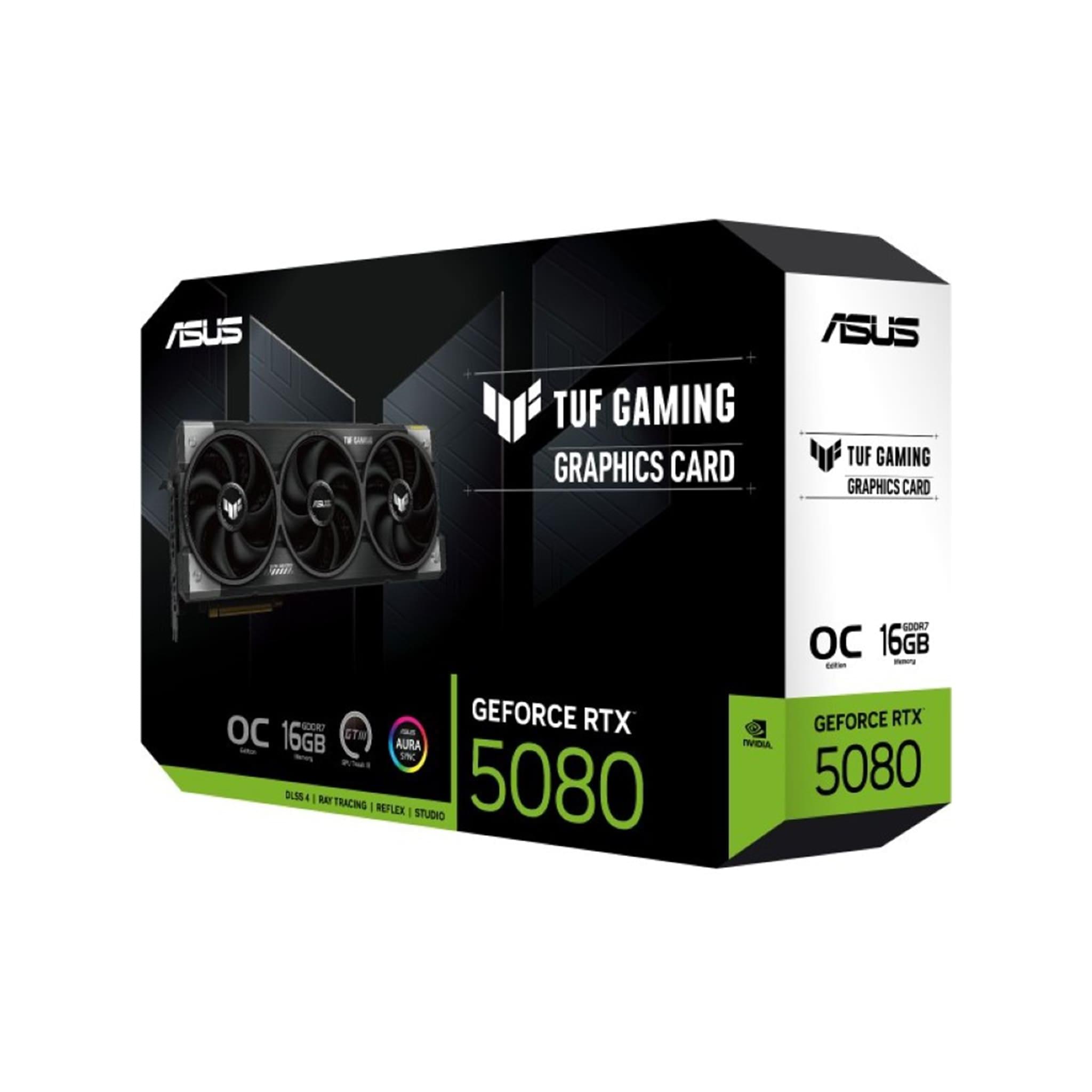 ASUS TUF Gaming GeForce RTX 5080 OC Edition With 16GB GDDR7 Graphics Card, 2700 MHz Boost Clock, 10752 CUDA, 256-bit 30 Gbps Memory, AI Performance, PCIe 5.0, DLSS 4, Black