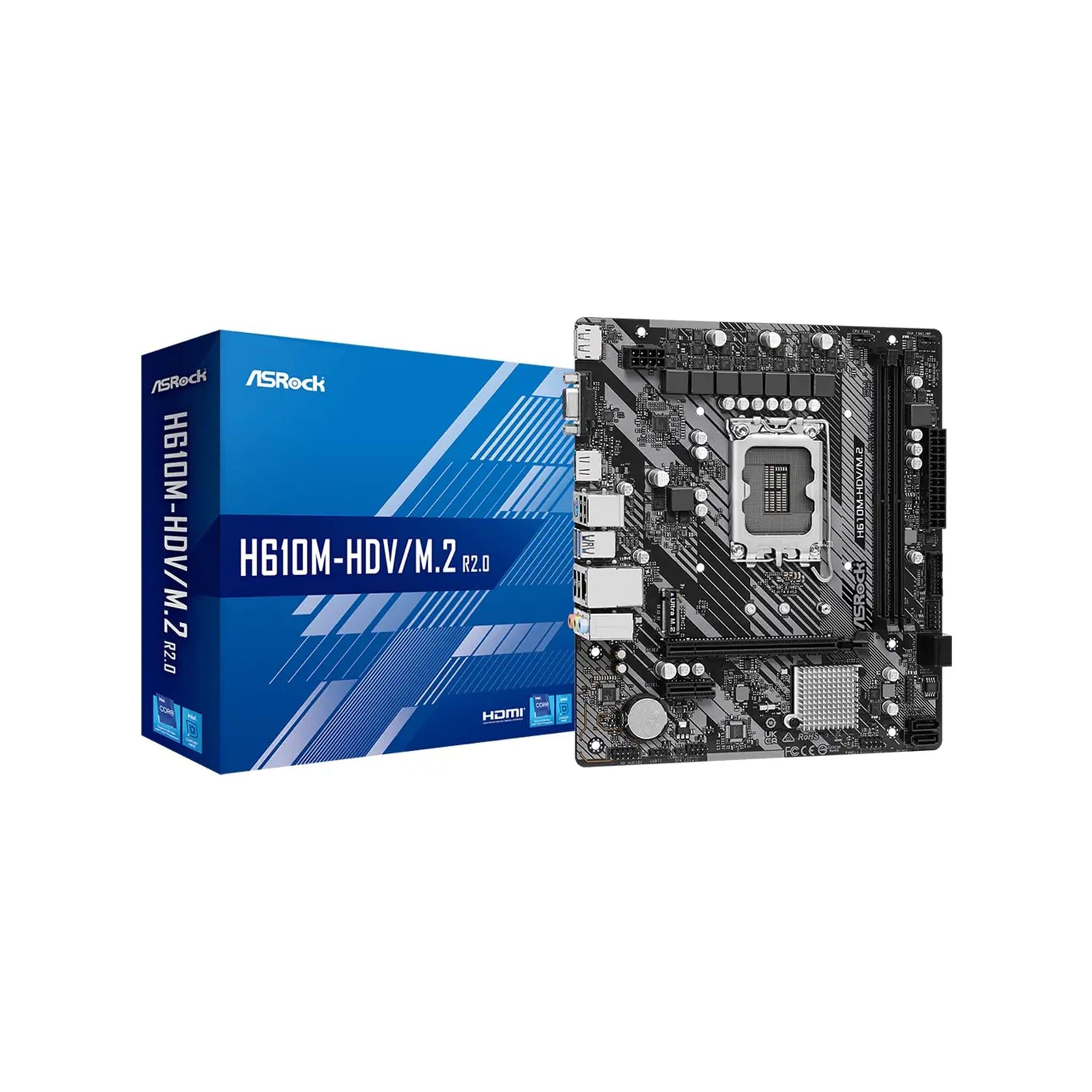 ASRock H610M-HDV/M.2 R2.0 Intel H610 LGA1700 Micro-ATX DDR4 Motherboard, PCIe 4.0, M.2 NVMe