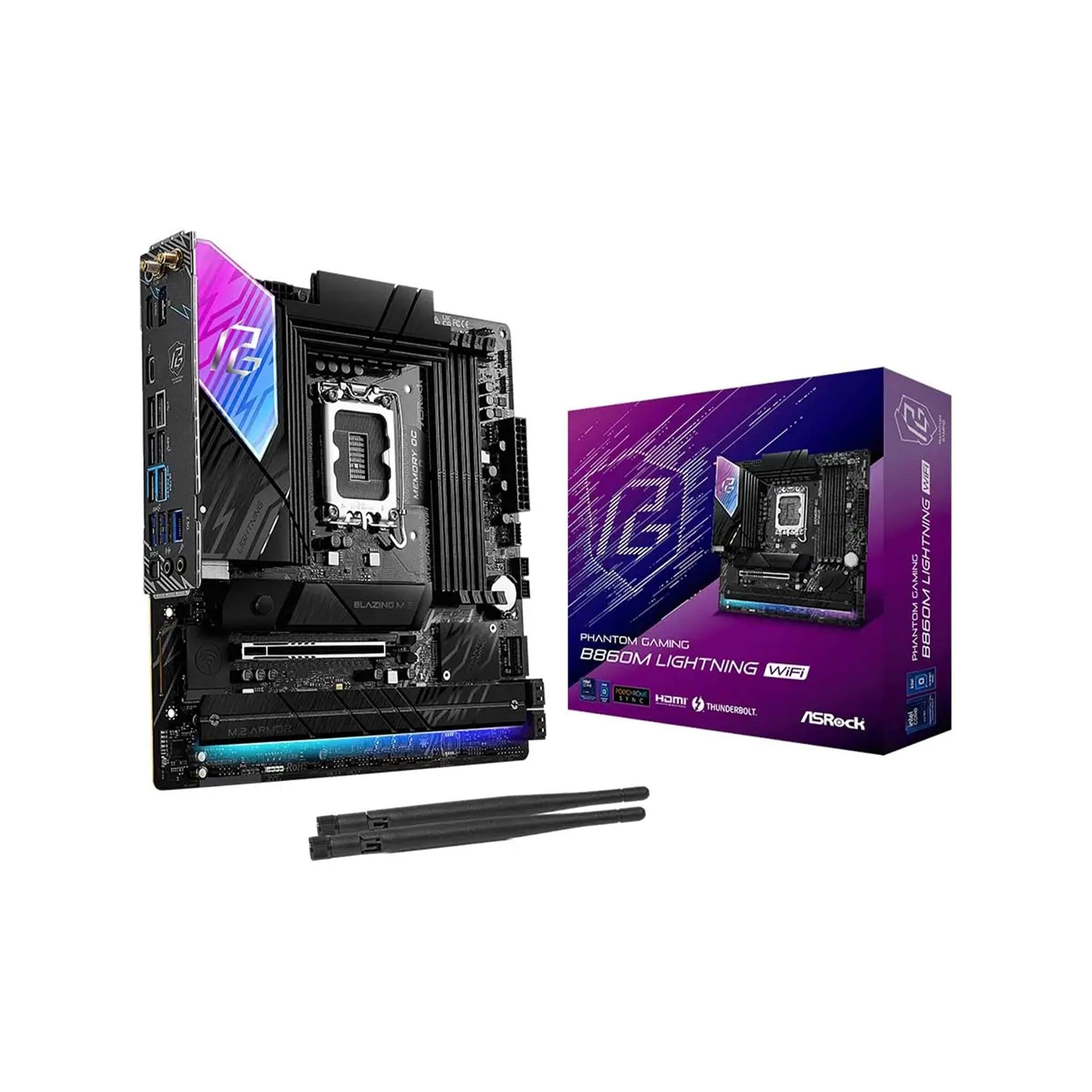ASRock Phantom Gaming B860M Lightning WiFi DDR5 Intel LGA1851 Micro-ATX Gaming Motherboard, B860 Chipset, WiFi 6E, Thunderbolt 4, PCIe 5.0