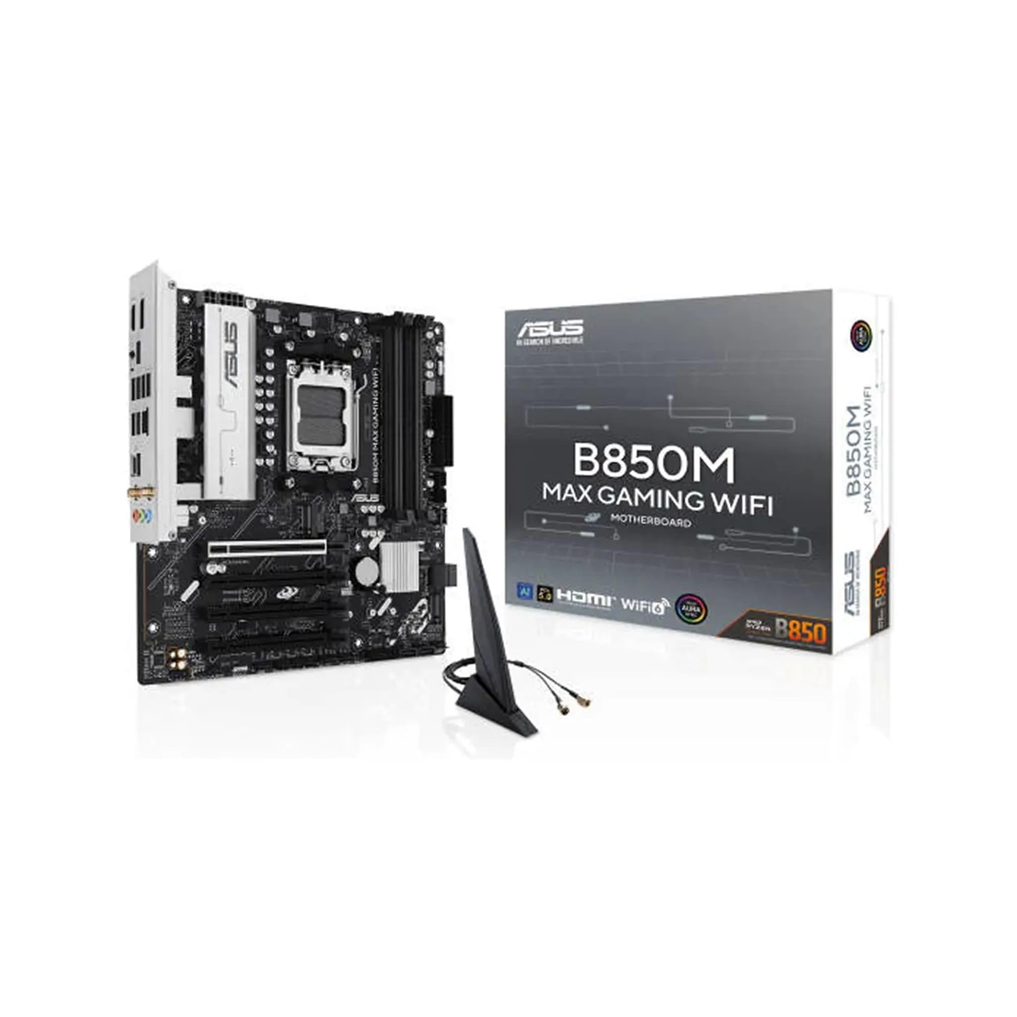 ASUS B850M MAX Gaming WiFi Motherboard, AMD B850 Chipset, AM5 Micro-ATX, DDR5, PCIe 5.0, WiFi 7, AI Ready
