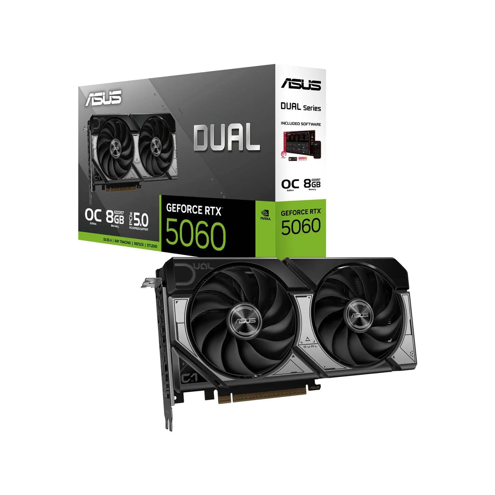 ASUS Dual GeForce RTX 5060 OC Edition 8GB GDDR7 Graphics Card UAE, 128-Bit Memory, 2565 MHz Boost Clock, 28 Gbps Memory Speed, 3840 CUDA Cores, PCI Express 5.0