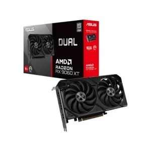 ASUS Dual Radeon RX 9060 XT 16GB GDDR6 Graphics Card, PCIe 5.0, HDMI 2.1b, DisplayPort 2.1a, 2.5-Slot, Axial-Tech Cooling