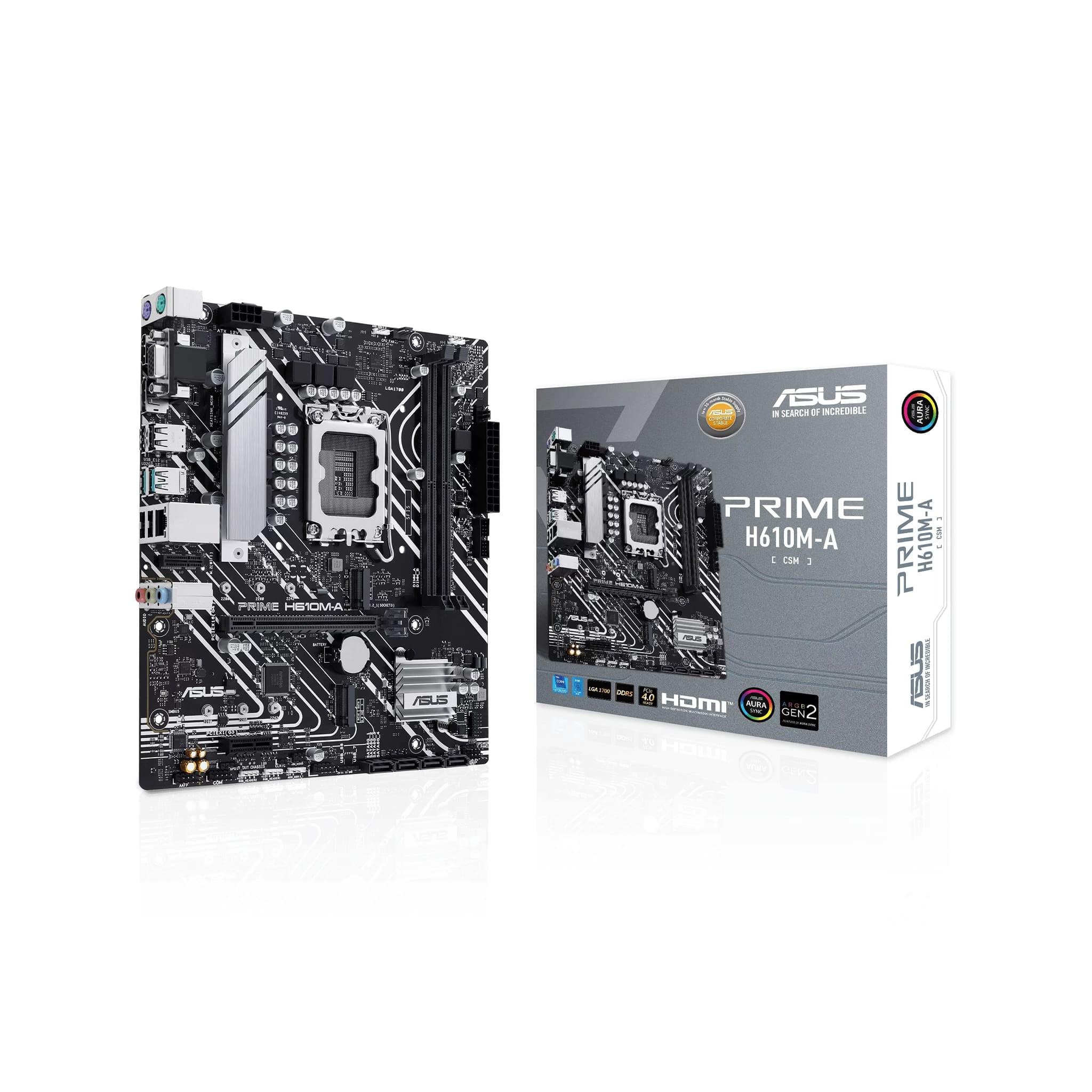 ASUS PRIME H610M-A WiFi Intel H610 DDR5 LGA1700 Micro-ATX Motherboard, PCIe 4.0, WiFi 5, M.2 NVMe
