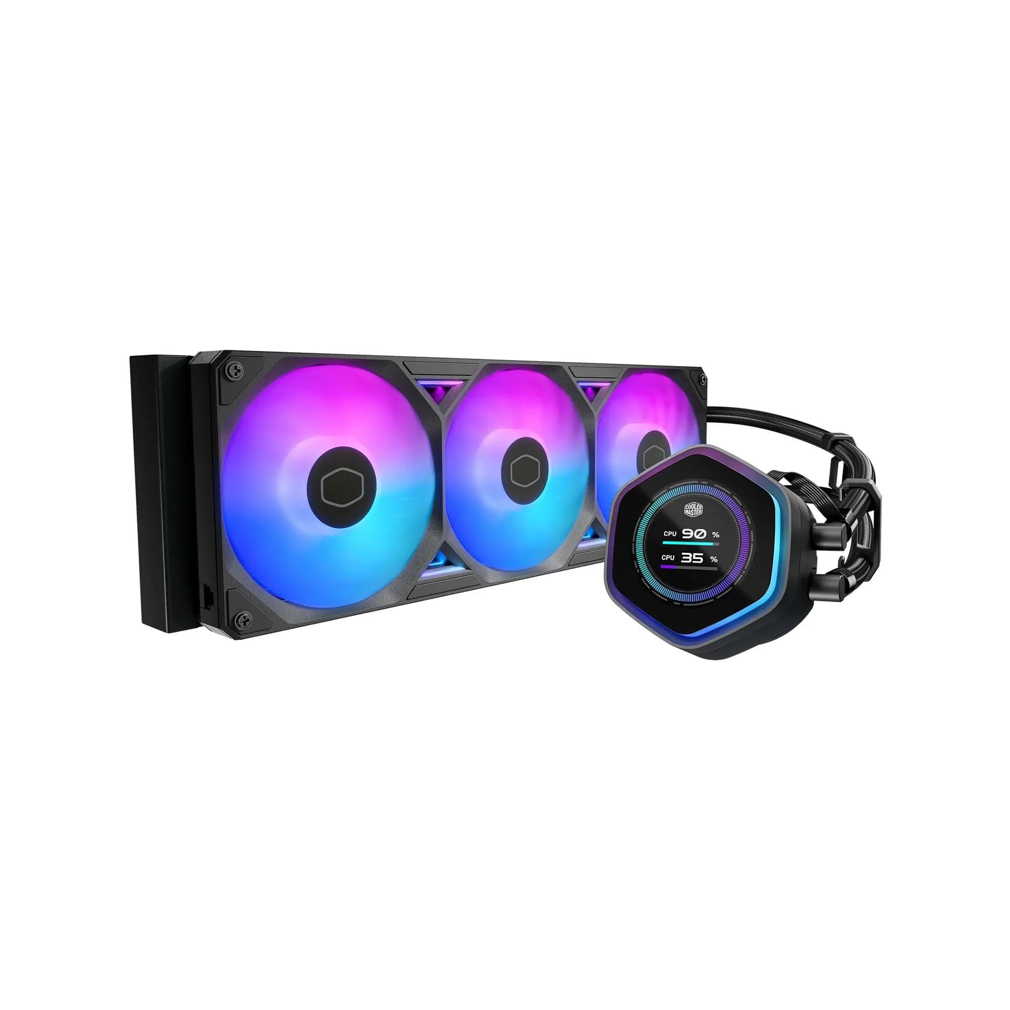 Cooler Master Liquid Atoms II LCD 360 ARGB AIO Liquid CPU Cooler, LCD Display, SickleFlow Edge ARGB Fans, Black