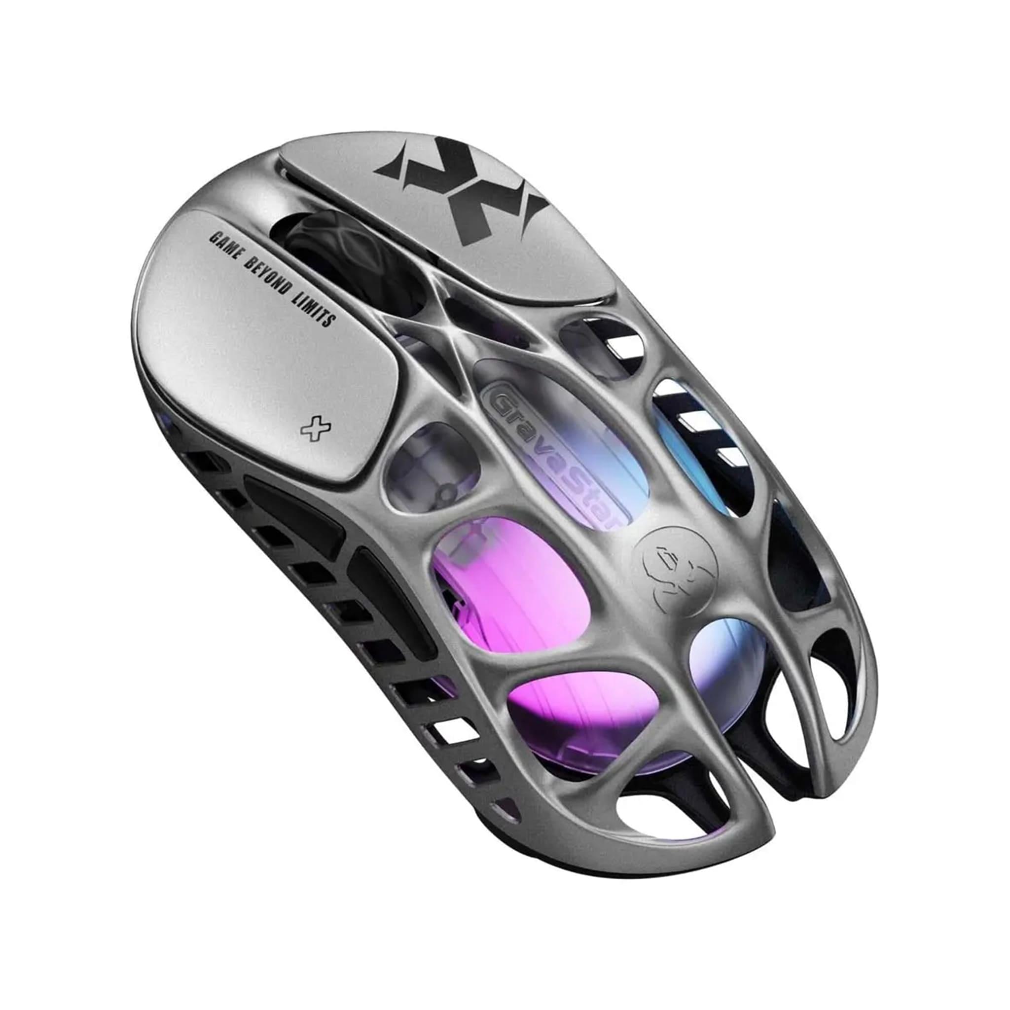 GravaStar Mercury X Wireless Gaming Mouse, PAW3950 Sensor, 32000 DPI, Magnesium Alloy Frame, RGB, Interstellar Silver