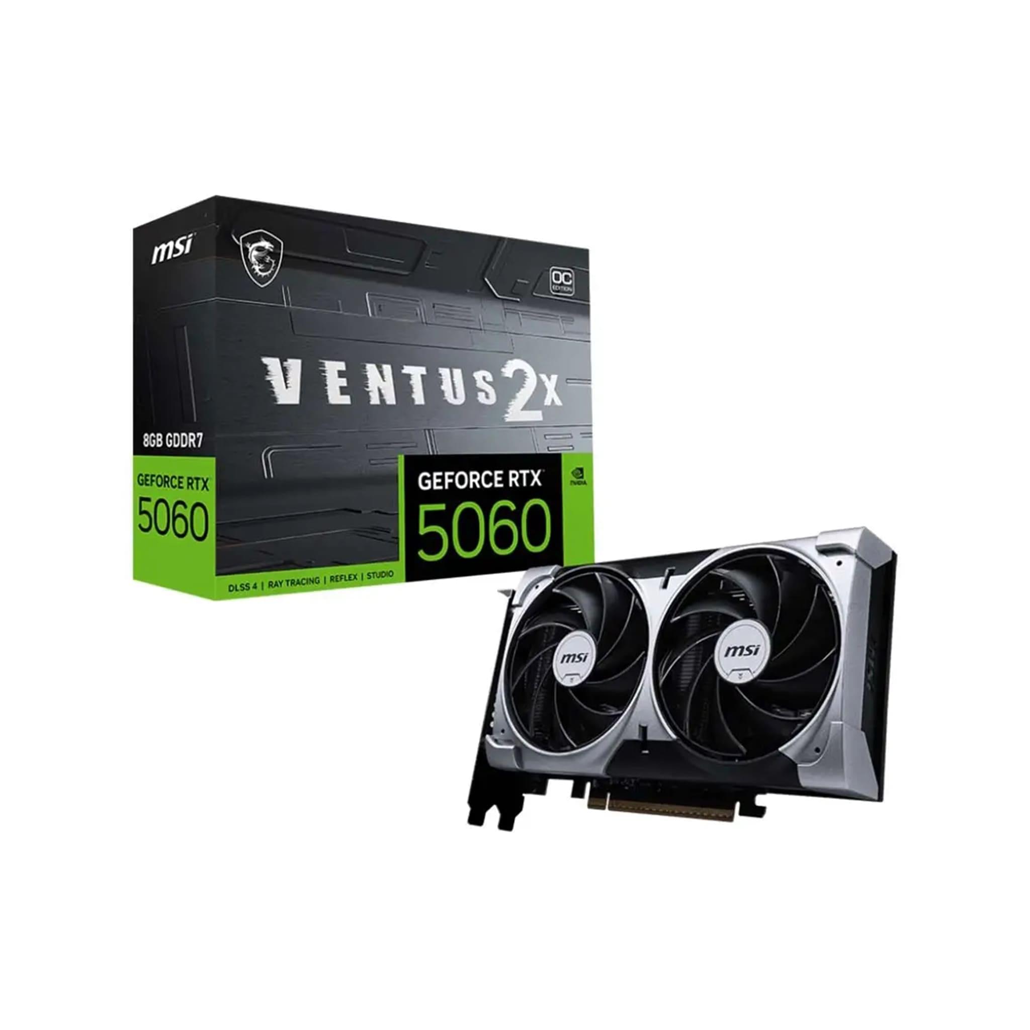 MSI GeForce RTX 5060 VENTUS 2X OC Graphics Card, 8GB GDDR7 128-Bit Memory, 2527 MHz Boost Clock, 3840 CUDA Cores, 28 Gbps Memory Speed, PCIe 5.0 x16