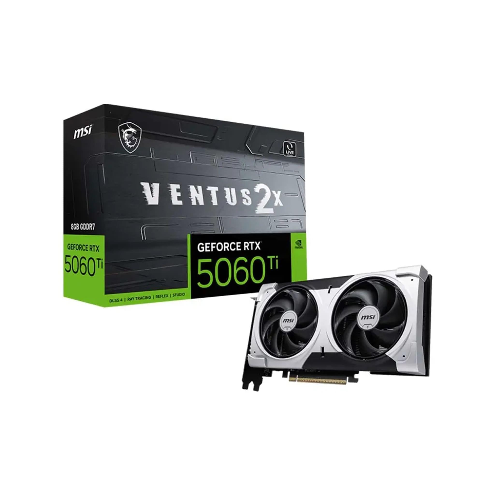 MSI GeForce RTX 5060 Ti VENTUS 2X OC PLUS 8GB GDDR7 Graphics Card, 128-Bit Memory, 2602 MHz Boost Clocks, 28 Gbps Memory Speed, 4608 CUDA Cores, PCI Express Gen 5 x16