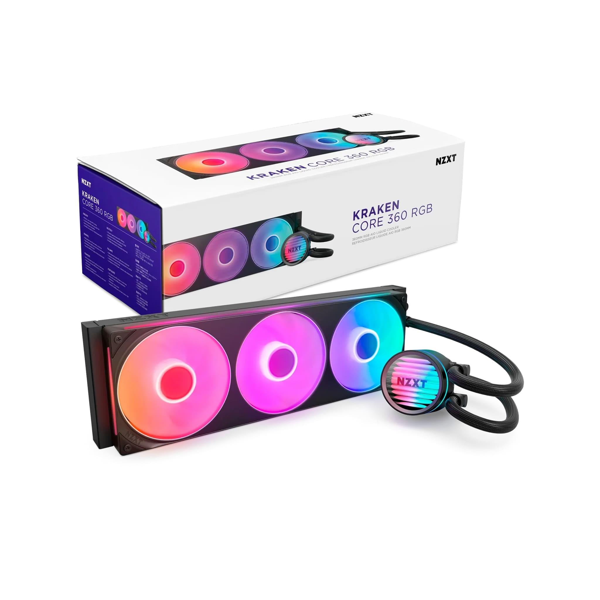 NZXT Kraken Core 360 RGB 360mm ARGB AIO Liquid CPU Cooler, Black, Intel & AMD Compatible