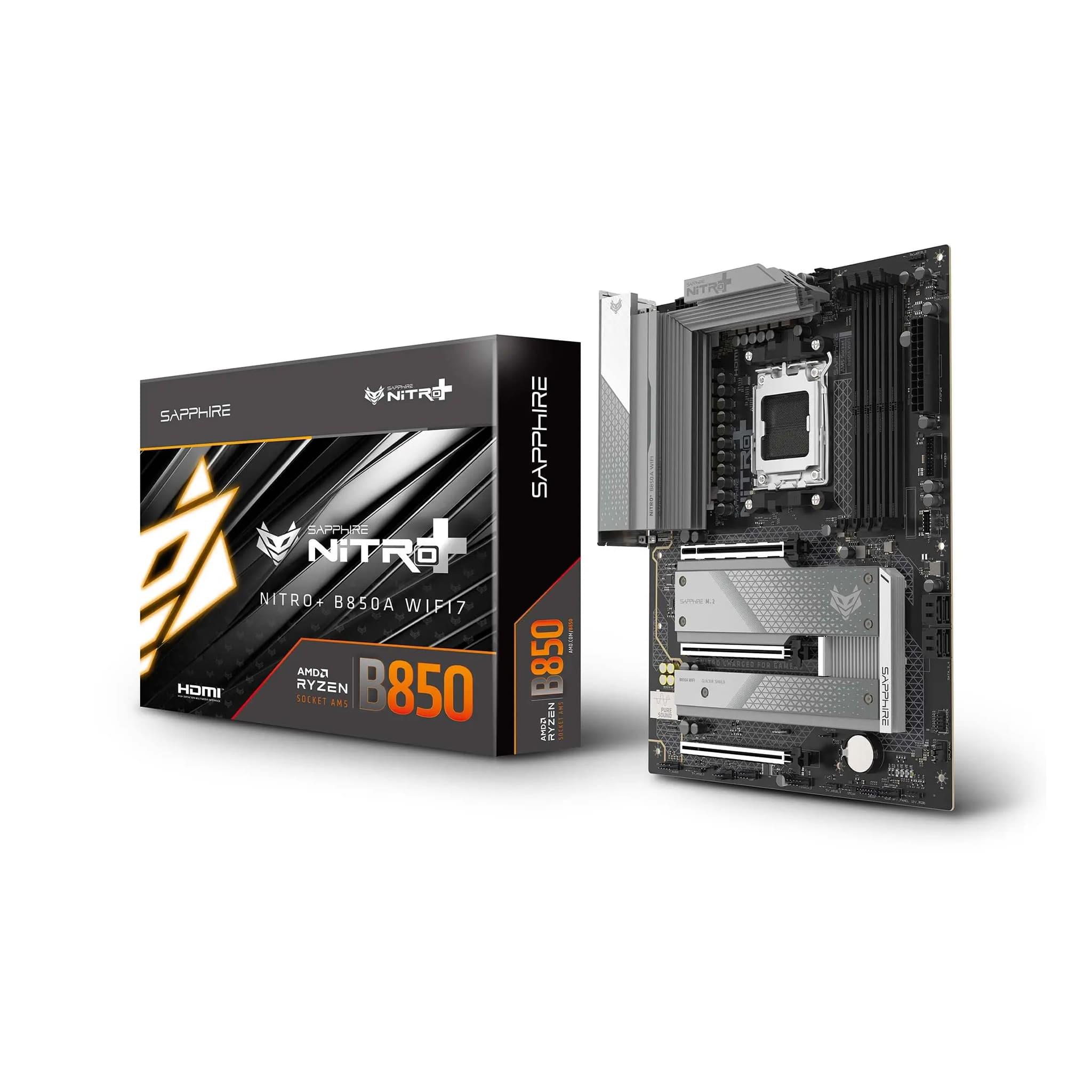 SAPPHIRE NITRO+ B850A WiFi 7 AMD AM5 DDR5 ATX Motherboard, PCIe 5.0, WiFi 7, 2.5Gb Ethernet