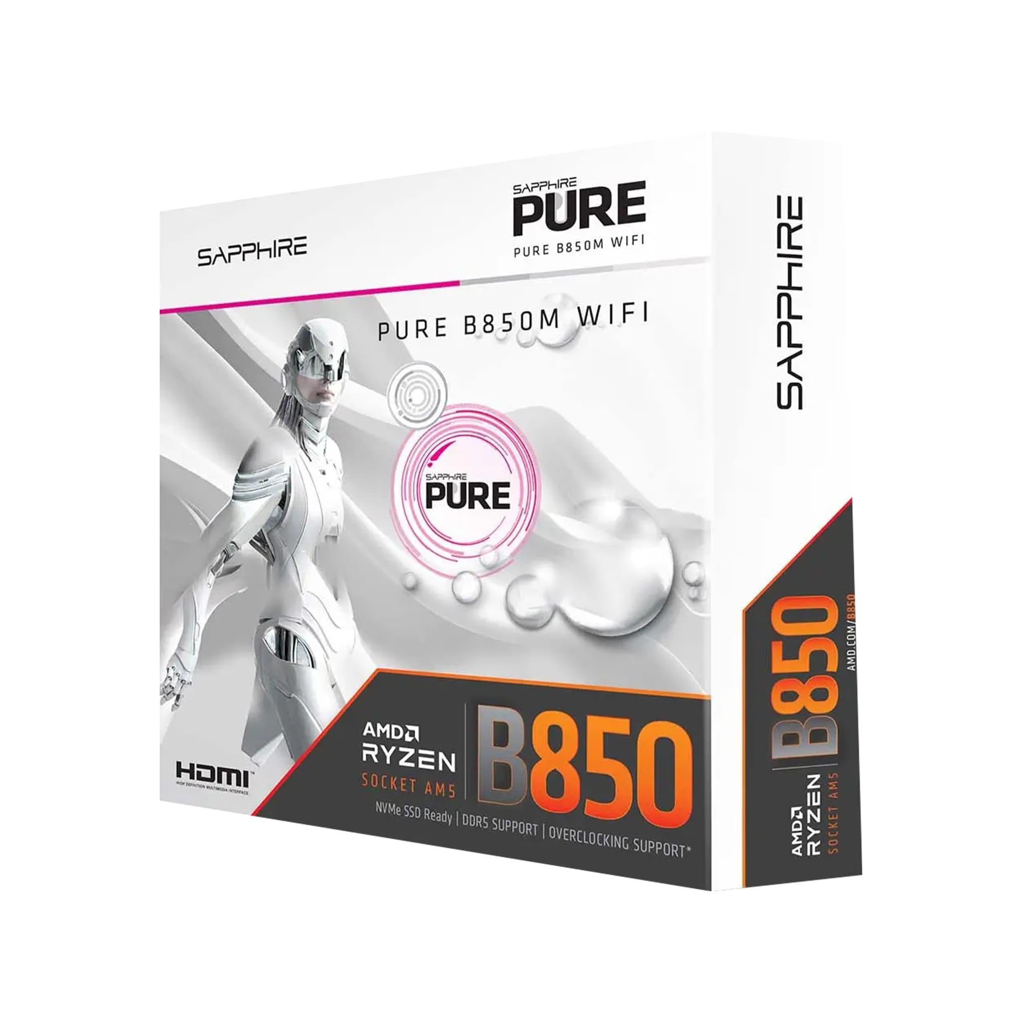 SAPPHIRE PURE B850M WiFi AMD B850 AM5 DDR5 Micro-ATX Motherboard, PCIe 5.0, WiFi 7, 2.5Gb Ethernet